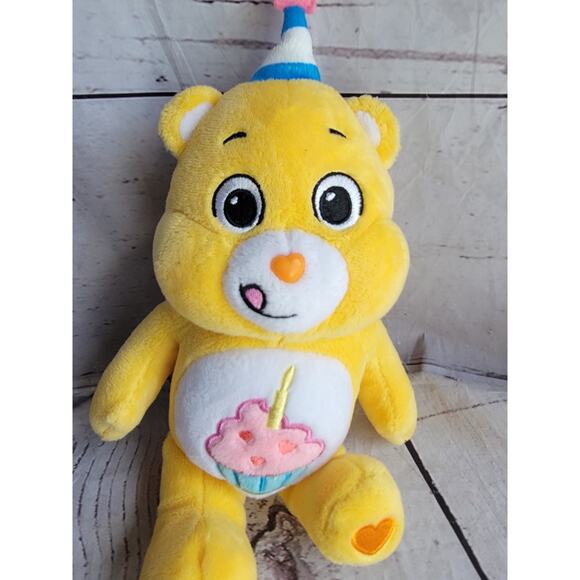Care Bears Yellow Birthday Bear Stuffed Bean Plush Cupcake Party Hat 9inch - Picture 3 of 9